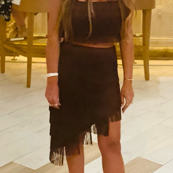 SKIRT NA-KD Pencil brown skit Fringed Skirt - Picture 2 of 9